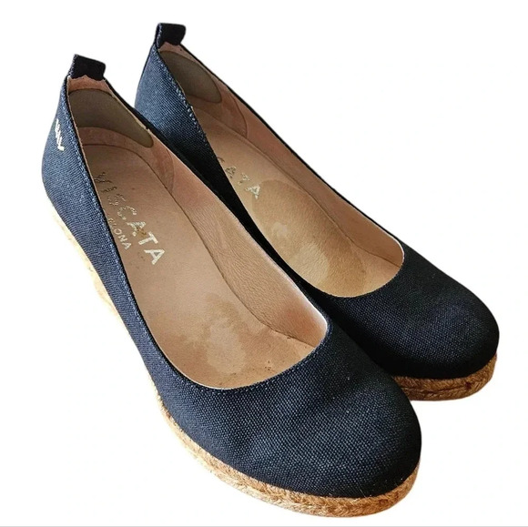 Viscata Barcelona Handmade Roses Espadrille Canvas Jute Wedges Black Size EU 40. - Picture 9 of 16